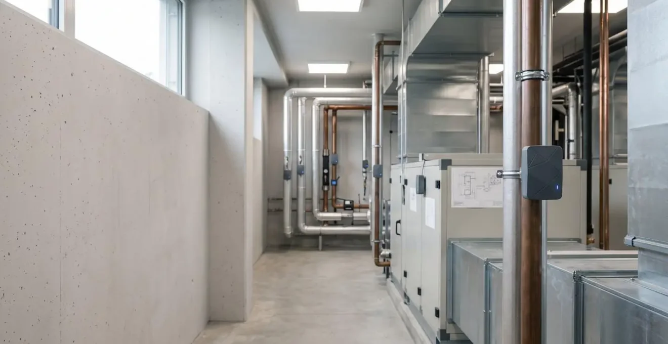 Installation de capteurs IoT dans un bâtiment tertiaire moderne avec système de gestion centralisée