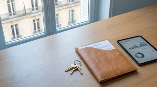 Stratégie d'investissement locatif multi-leviers avec clés de propriété et documents financiers sur une table contemporaine