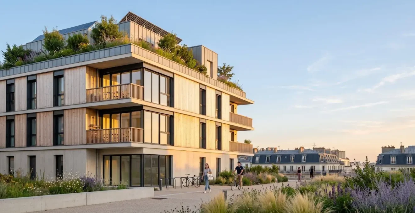 Bâtiment résidentiel moderne certifié HQE en France symbolisant qualité environnementale et performance énergétique