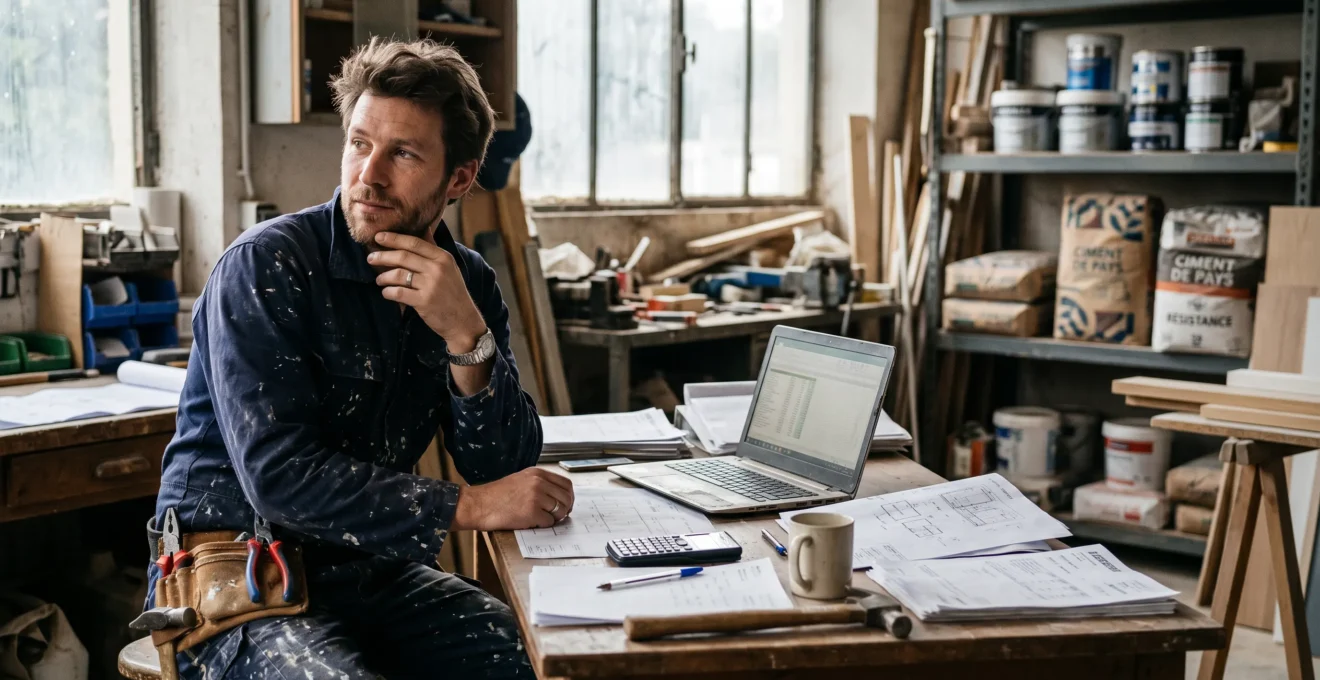 Artisan du bâtiment en réflexion stratégique sur l'optimisation de son statut juridique et sa fiscalité