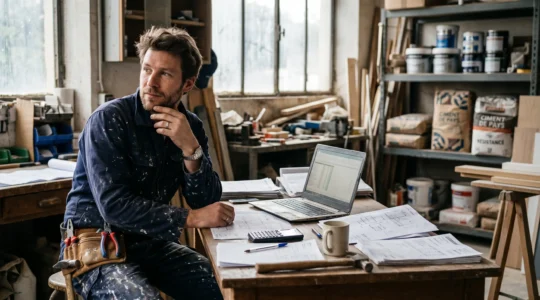 Artisan du bâtiment en réflexion stratégique sur l'optimisation de son statut juridique et sa fiscalité