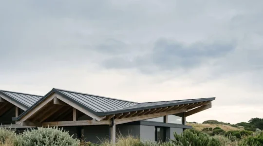 Détail architectural d'une toiture moderne avec isolation thermique performante pour économies d'énergie
