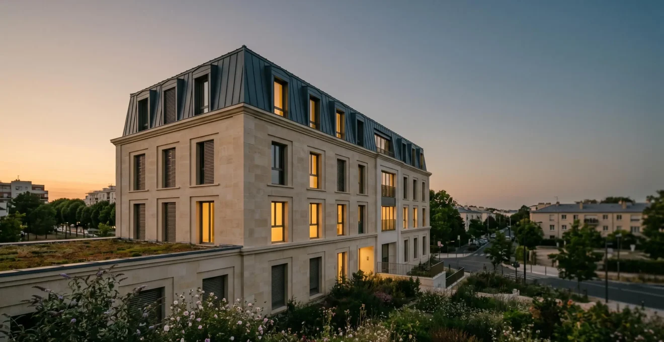 Bâtiment résidentiel moderne en France avec système de chauffage performant et confort thermique optimal